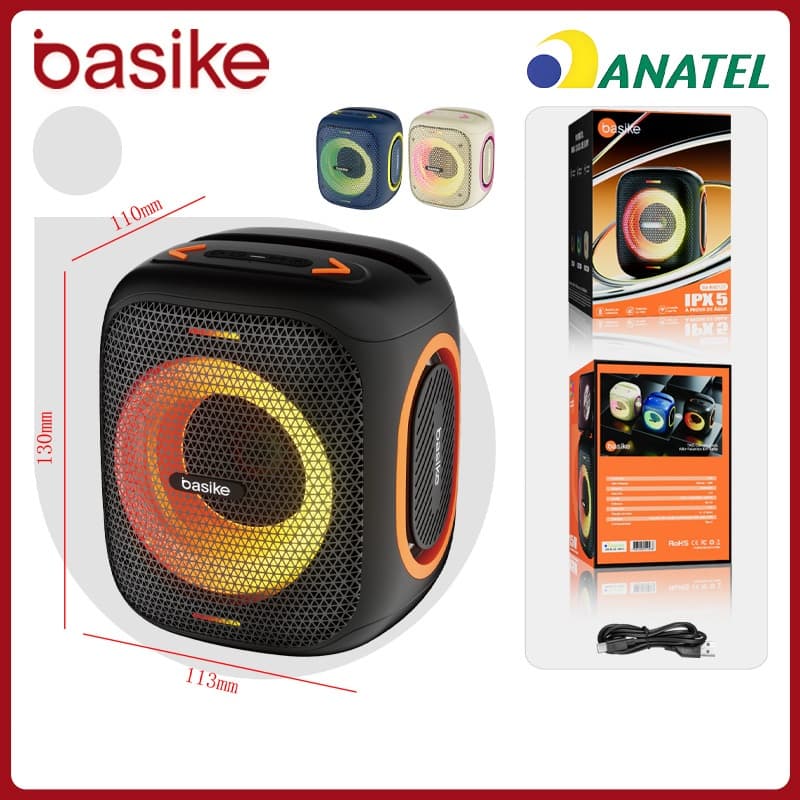 Basike Caixa De Som Portátil Bluetooth HiFi Subwoofer Tws1+1 Ipx5 Com Rgb/FM Speaker RAD127
