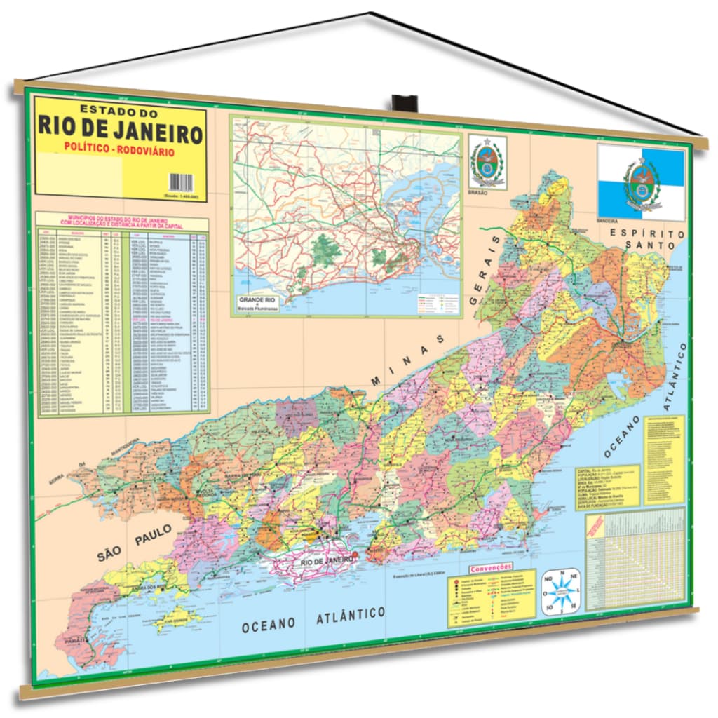 Mapa Estado Rio De Janeiro Politico Rodoviário Escolar Banner Grande