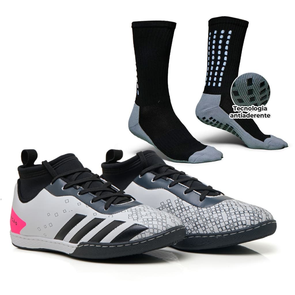 Kit Chuteira Futsal Quadra Leve e Confortável Premium + Meia Cano Alto ProSocks