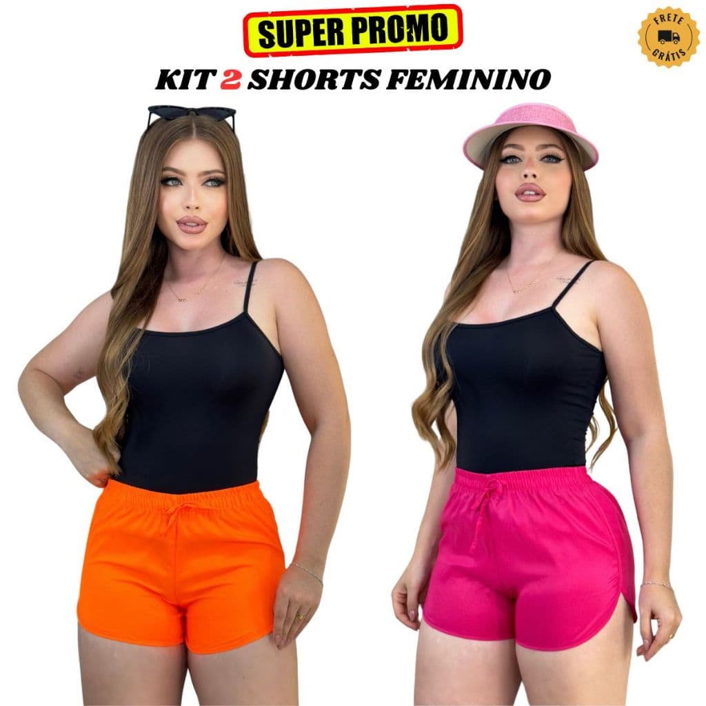 Kit 2 shorts Tactel Feminino Saída de praia pareô Canga Short de Academia Moda Verão Short Caminhada