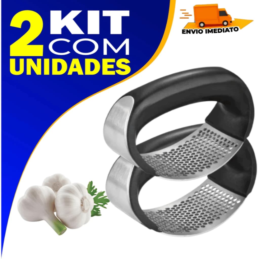 Kit 2 Amassador Espremedor Triturador de Alho em Aço Inox Premium Manual