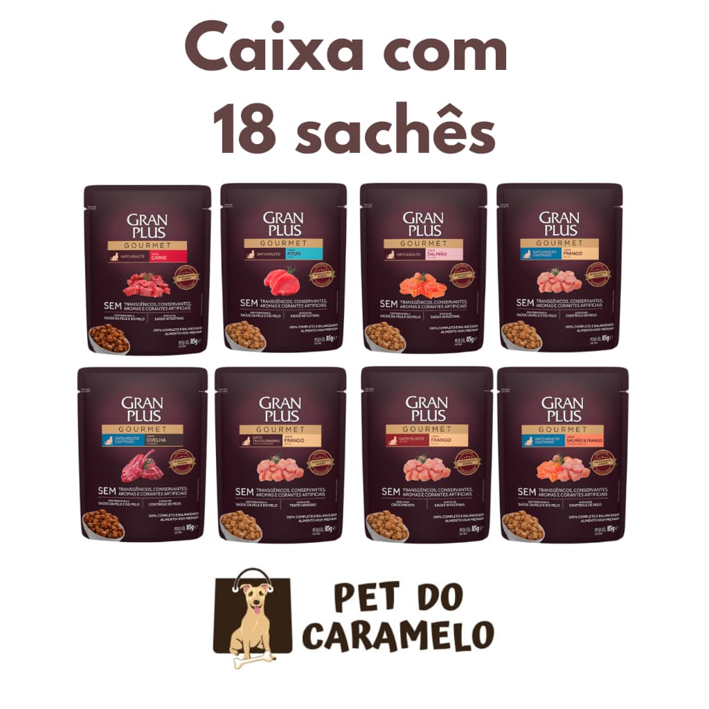 Sachê Gran Plus Gato Todos os Sabores 85g - 18 Unidades