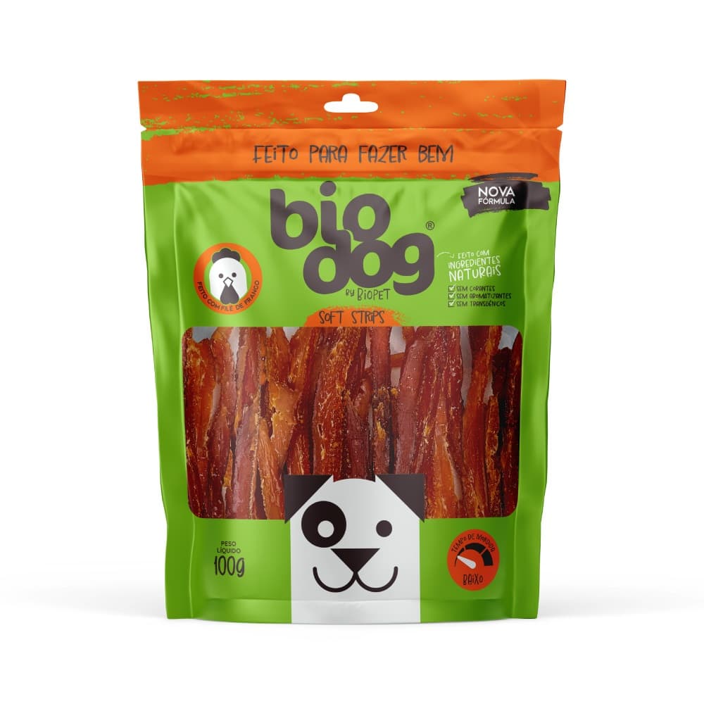 Petisco Cães Biodog Gourmet Soft Strips Frango 100g – Macio, Saboroso e Ideal p/ Recompensa