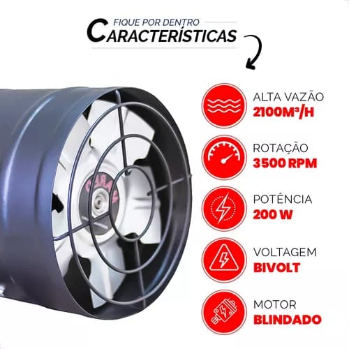 Exaustor 20cm Alta Vazão Bivolt Preto