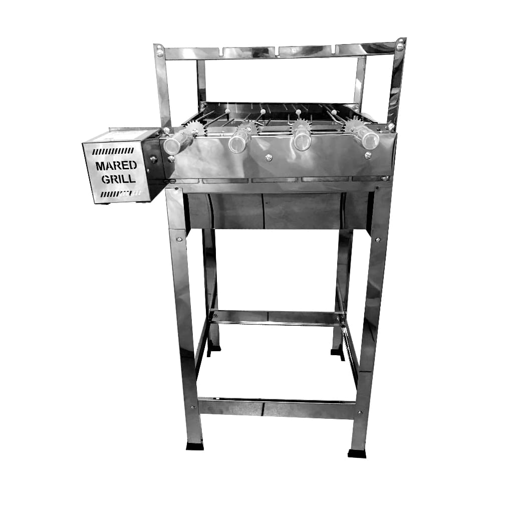 Churrasqueira Gira Grill Inox 4 Espetos Com Caçamba Mared