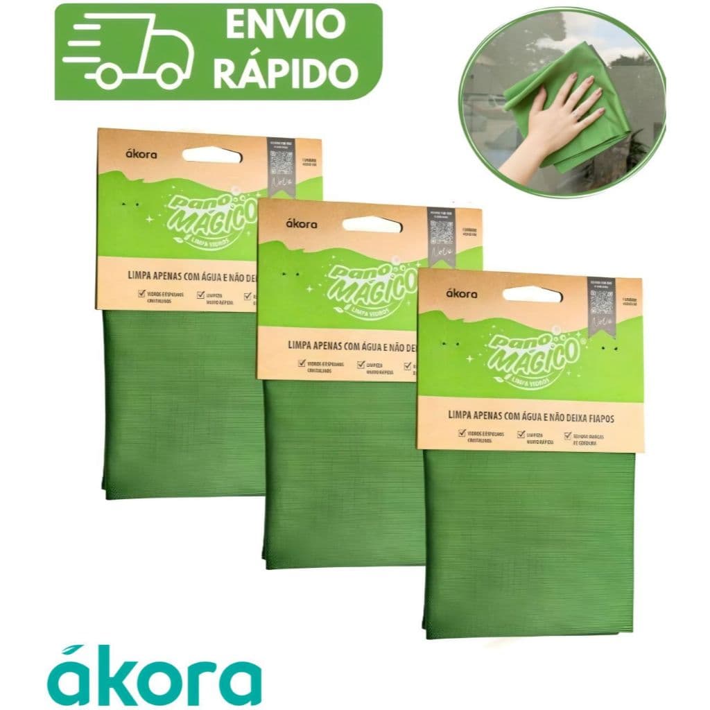KIT 1 2 3 4 Limpa Vidro Pano Mágico Ákora Poliéster e Poliamida Microfibra Limpeza Original