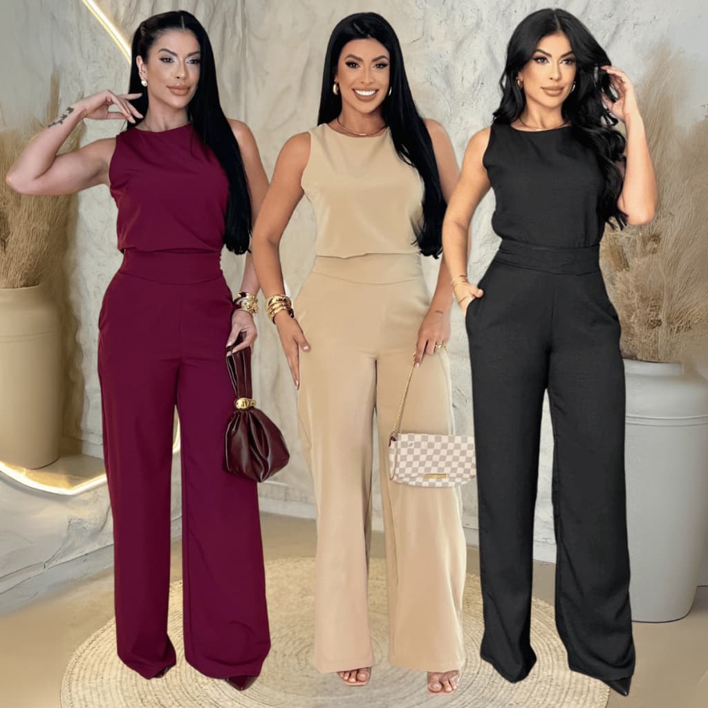 Conjunto Feminino Mulher Elegante Calça Pantalona e Blusa