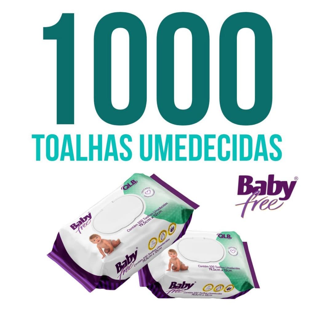 Caixa com 10 Lenços/Toalhas Umedecidas Baby Free c/ 100 Unidades Cada – Tampa FlipTop