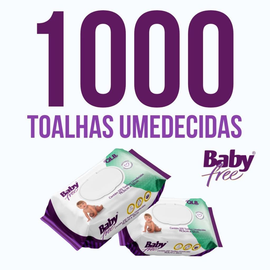 Caixa com 10 Lenços/Toalhas Umedecidas Baby Free c/ 100 Unidades Cada - Tampa FlipTop