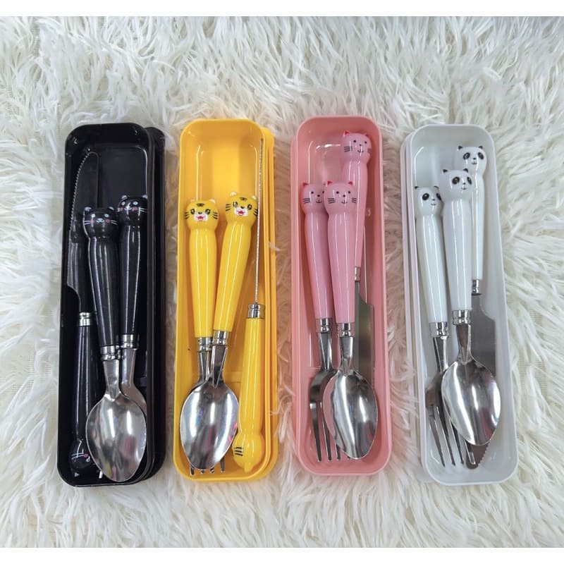 Kit 3 Garfo Colher e faca Aço Inoxidável 4 cores animal N64010