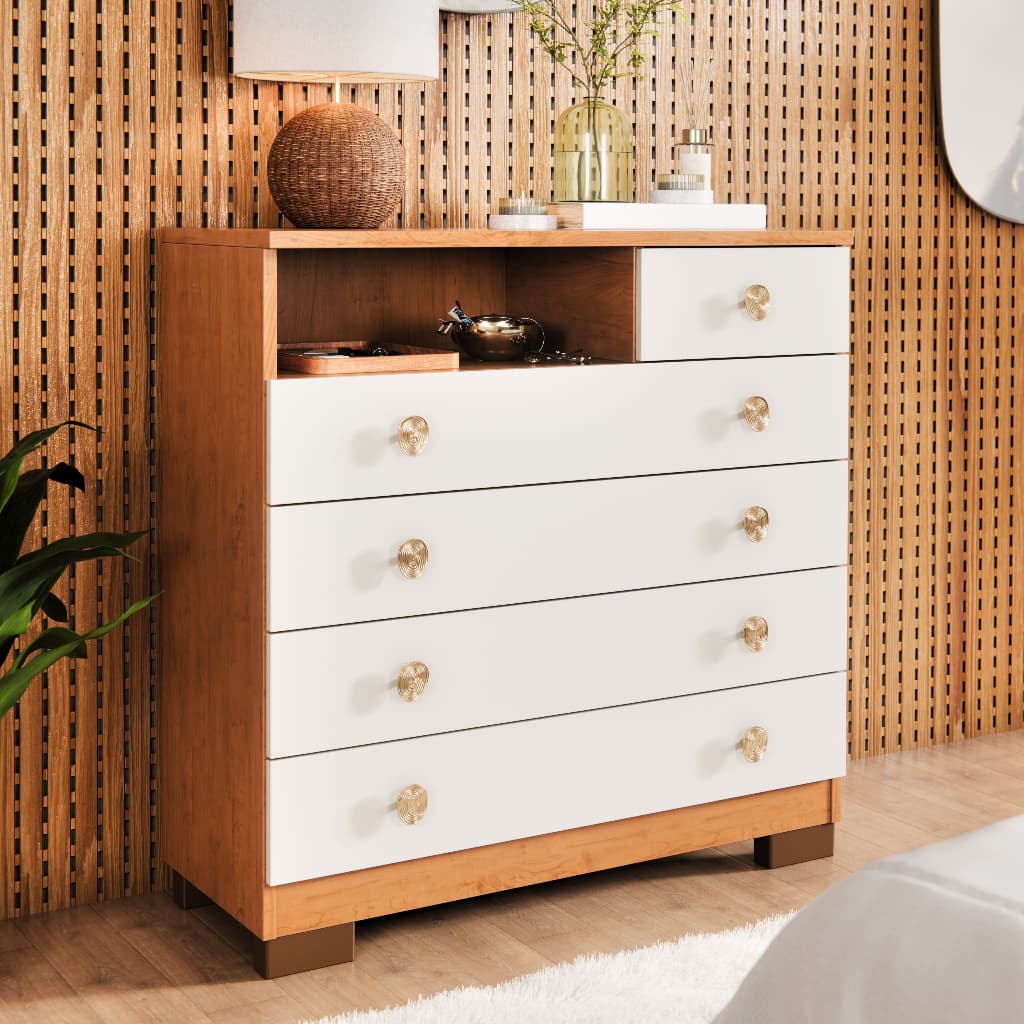 Cômoda Select 5 Gavetas com Nicho MDF MDP Multiuso para Quarto Adulto Moderna Organizadora