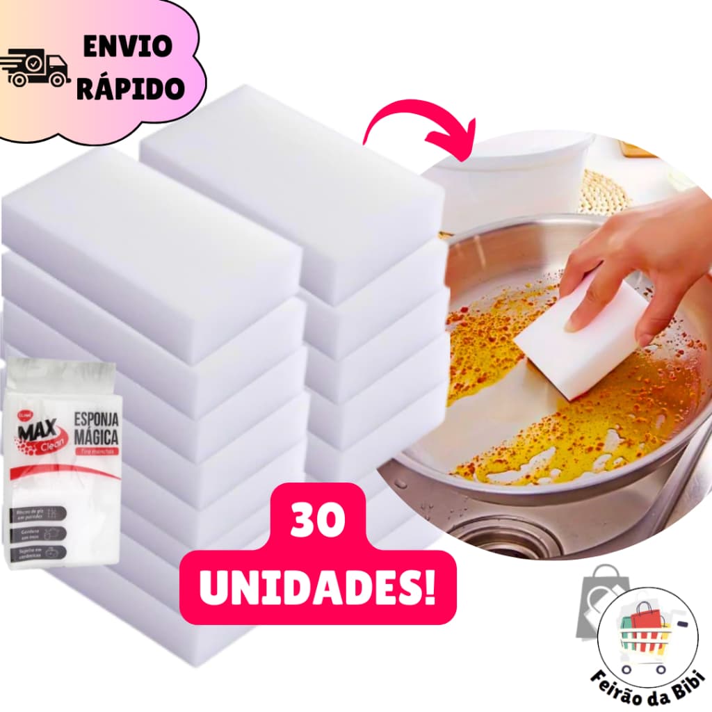 Kit 30 Esponjas Mágica para Limpeza Geral Manchas Multifuncional