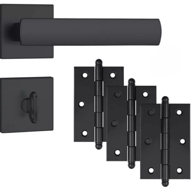 Kit Fechadura Banheiro 823/35 Preto Fosco Stam + 3 Dobradiças em Aço Pretas com Parafusos