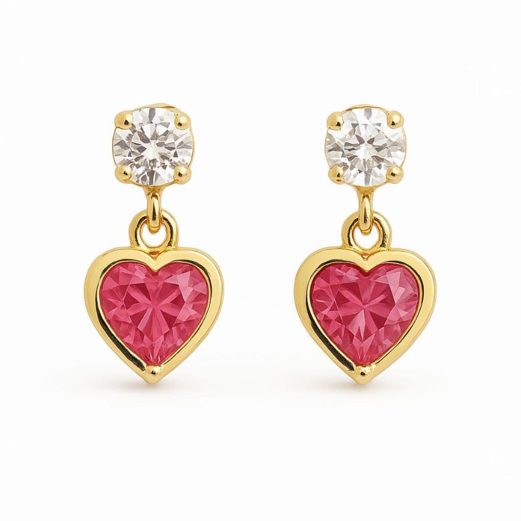 Brinco Infantil Semijoia Banhado A ouro 18k Coração Rosa Antialérgico