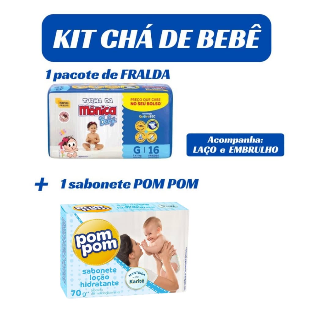 Kit Promo 1 fralda Turma da Monica + 1 sabonete Pom Pom