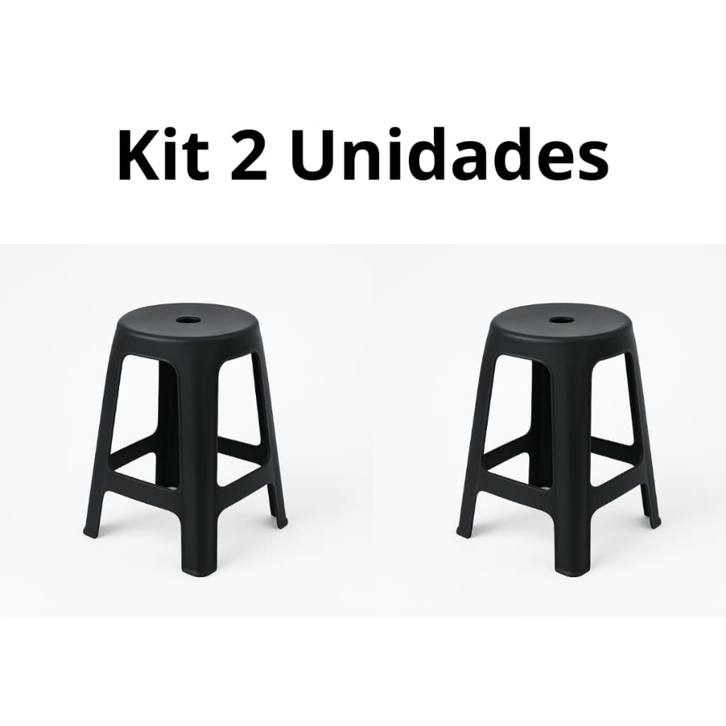 Kit 2 Banquetas Banco Preto Banquinho Reforçado Adulto até 120kg Reforçado Preto