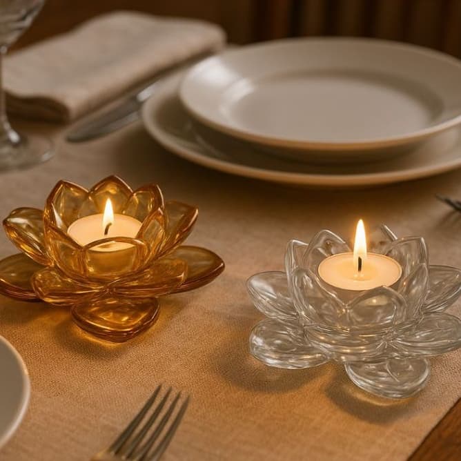 Castiçal de Vidro Flor de Lótus 12cm - Vencedor