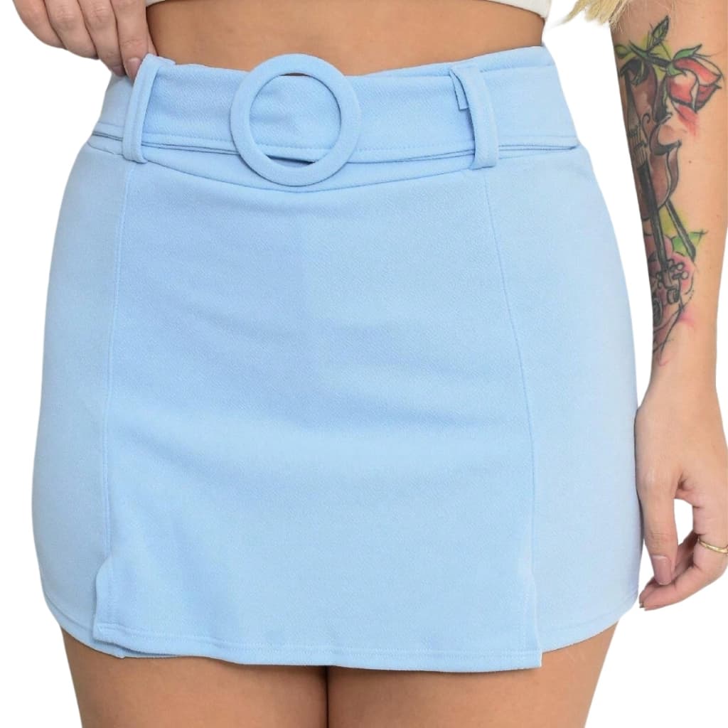 Short Saia Feminino Com Cinto Forrado Shorts Curto Fenda Bermuda Sainha Cintura Alta