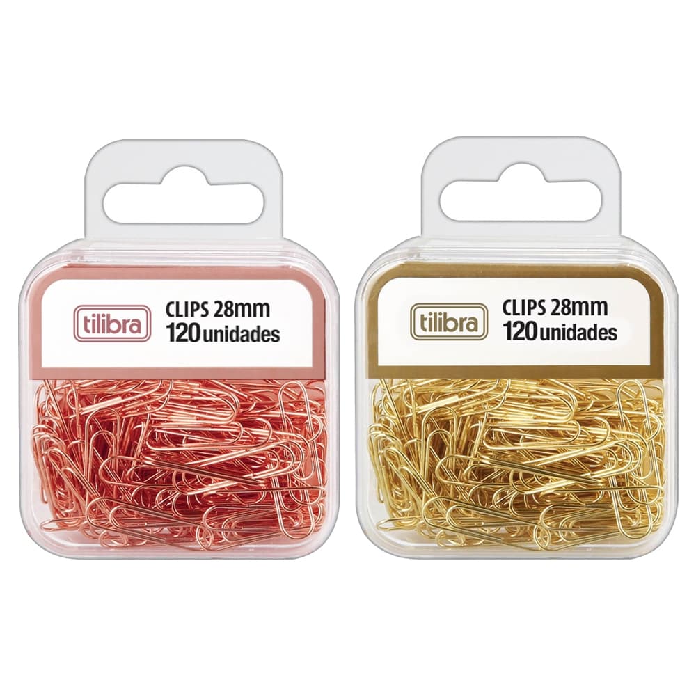 Clips Tilibra 28mm com 120 Unidades Rosé e Dourado