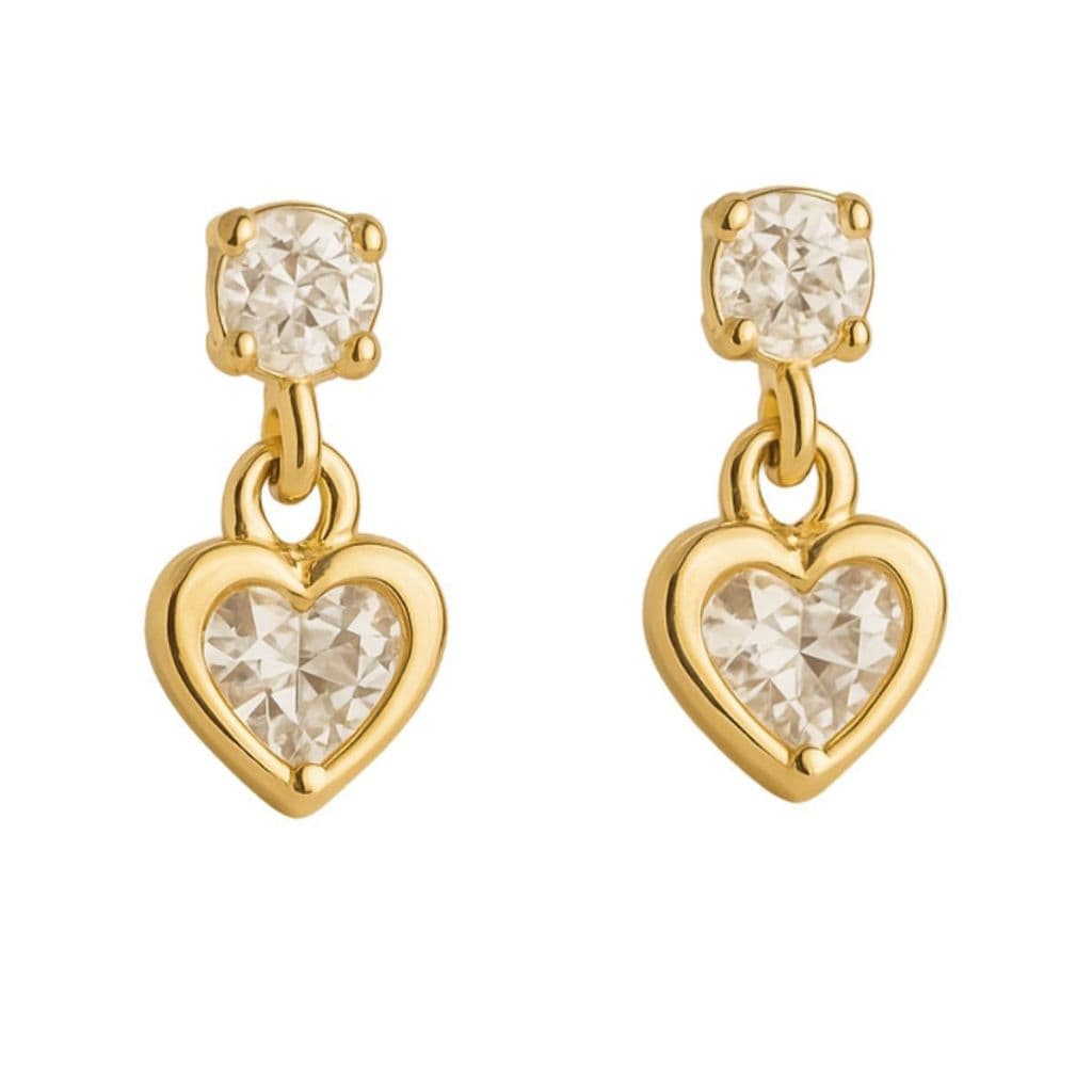Brinco Semijoia Infantil Feminino Pingente Coração Cristal Pequeno Banhado A ouro 18k Antialergico