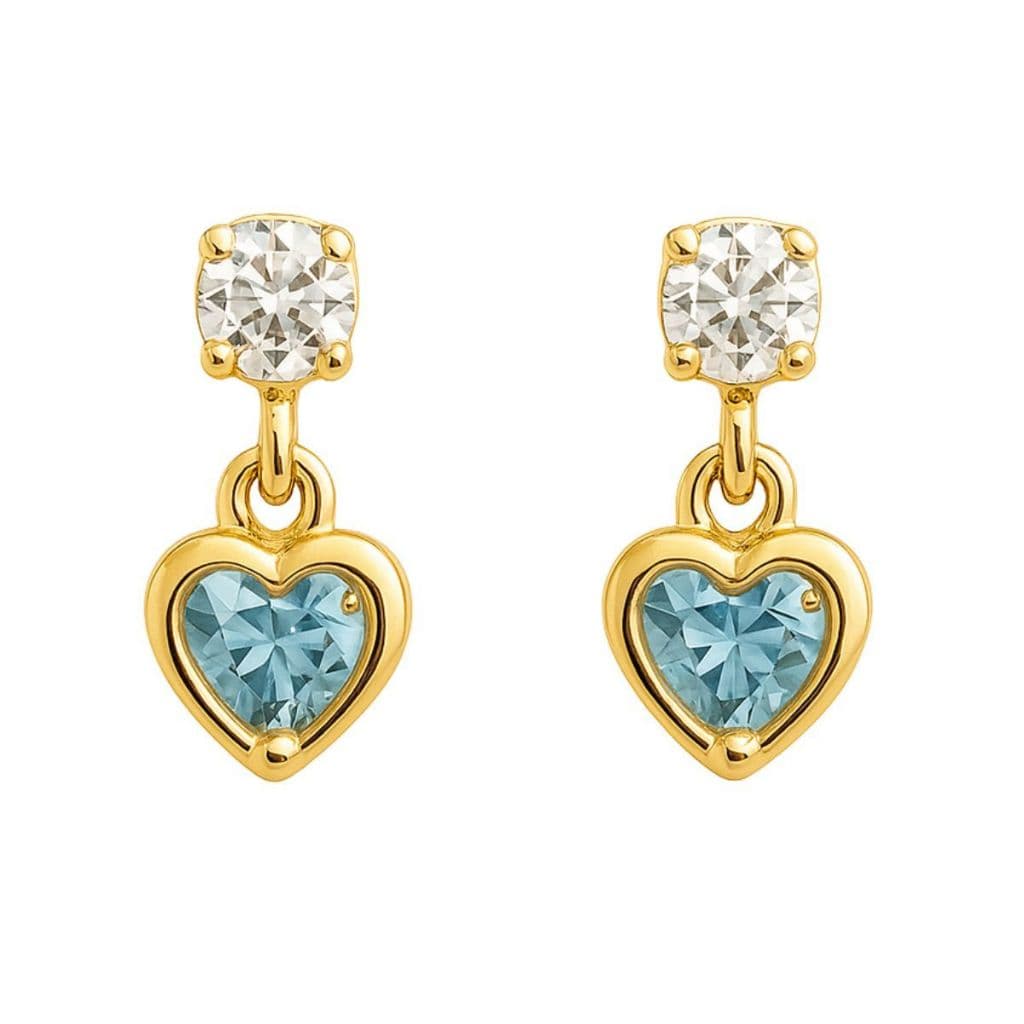 Brinco Semijoia Infantil Criança Pingente Coração Azul com Zircônia Pequeno Antialérgico