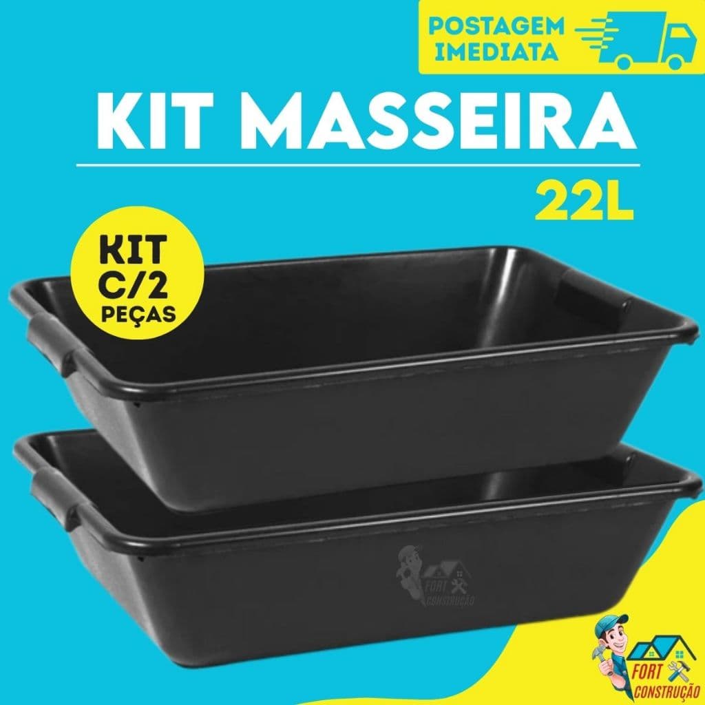 Kit 2 Caixa De Massa Plástica 20L Construção Resistente Lavável Masseira Caçamba Concreto Cimento