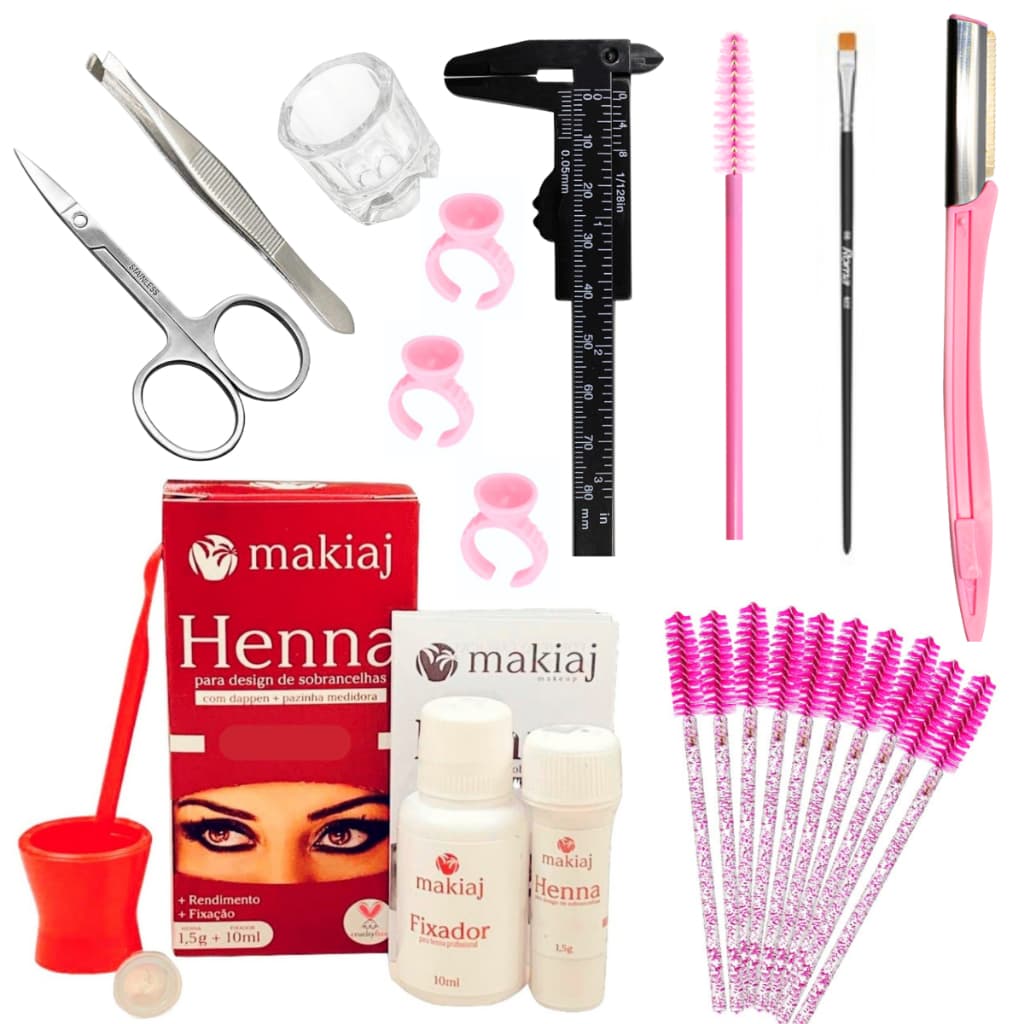 Kit Design para Sobrancelhas Henna Makiaj Hipoalergênica Paquimêtro Navalha Completo