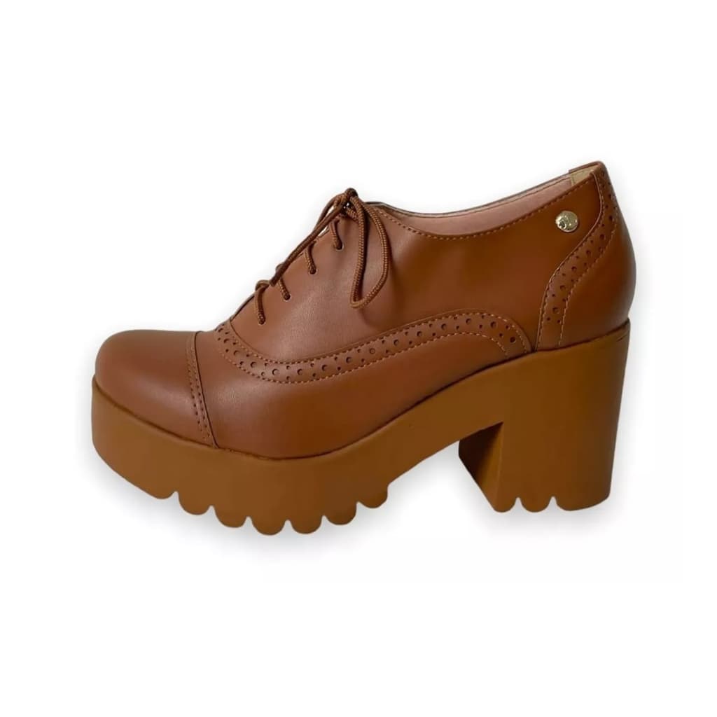 Sapato Oxford Feminino Tratorado Couro Ecológico  Caramelo