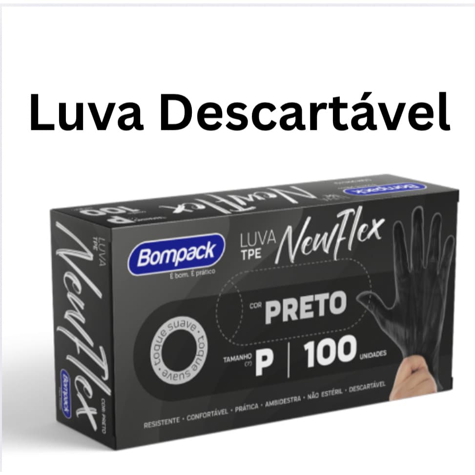 Kit Luvas Descartáveis Viniflex Pretas Sem Pó Com 50un ou 100un – Tamanhos P, M ou G –