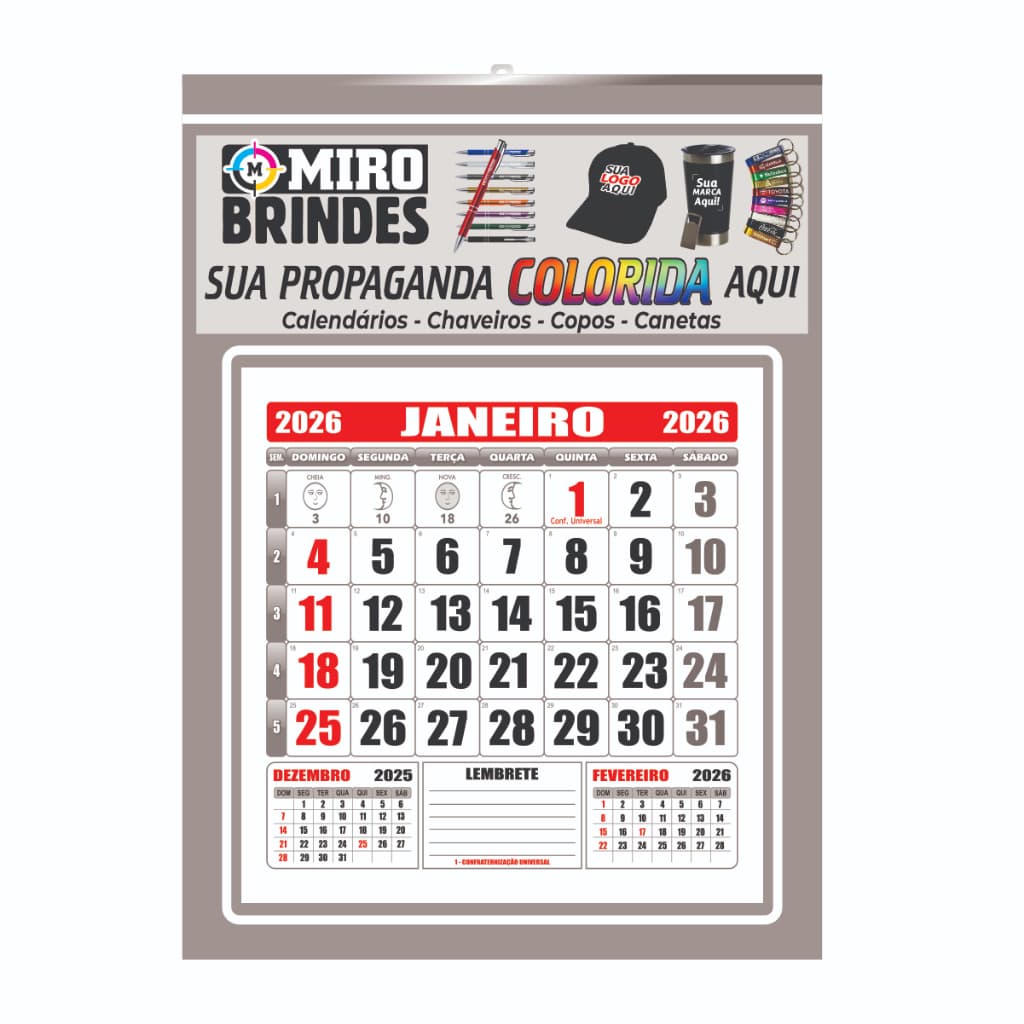 50 Folhinha Calendário Personalizado Comercial 27x37 Parede