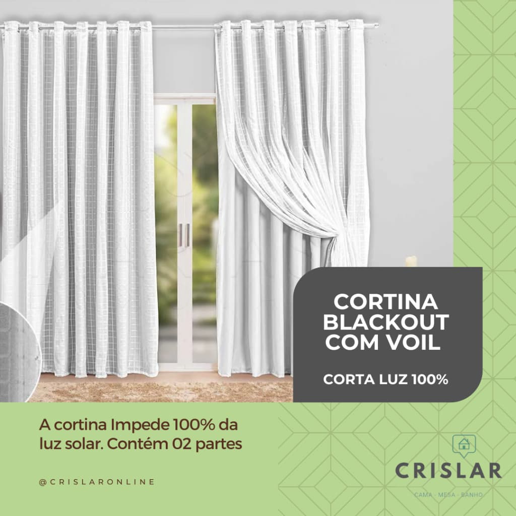 Cortina Blackout PVC com Voil 100% Corta Luz | Elegante para Sala ou Quarto.