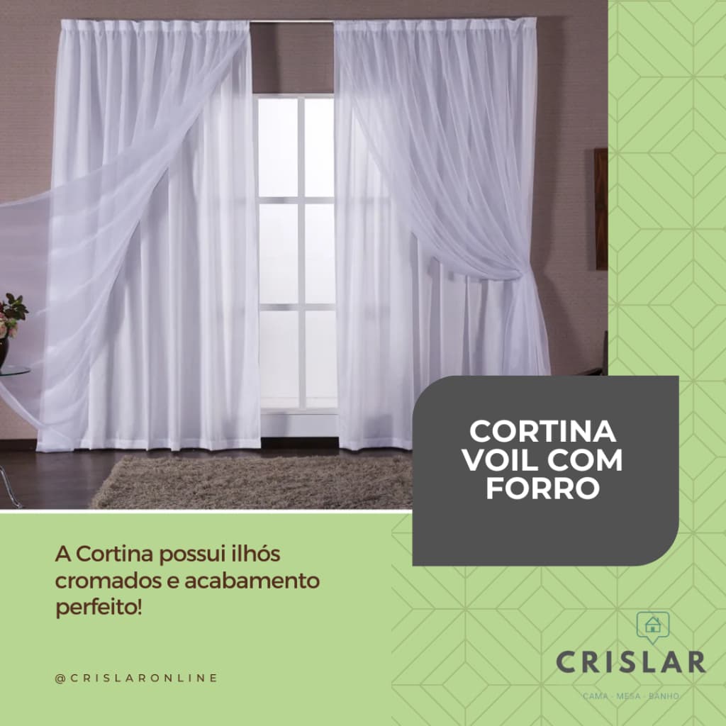 Cortina de Voil com Forro semi blackout para sala/quarto