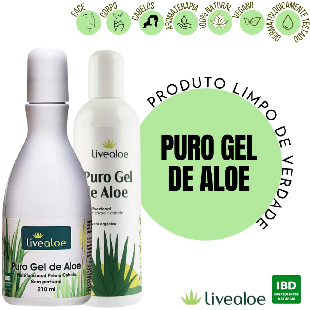 Puro Gel Livealoe Aloe Vera 210ml / 240ml Babosa Orgânico Multifuncional Face Pele Cabelo