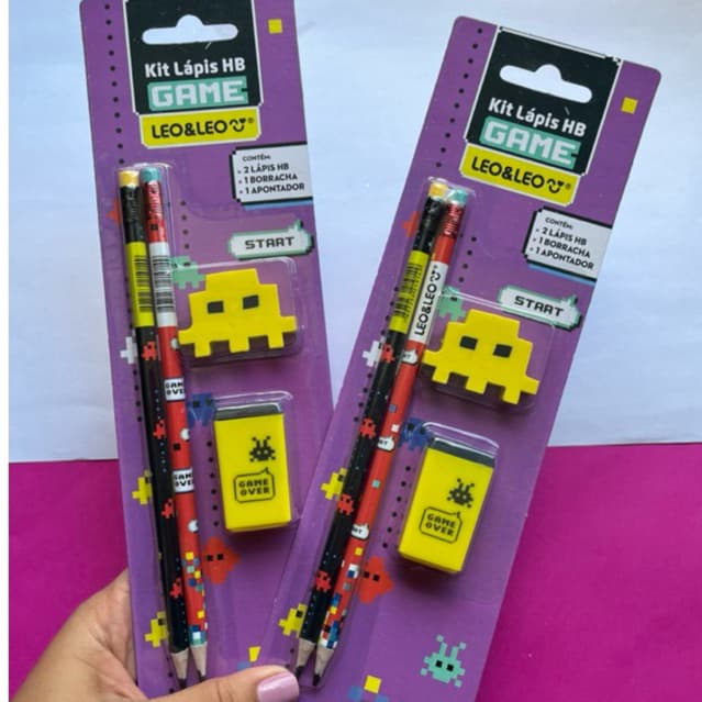 Kit Escolar com 02 Lápis, Apontador e Borracha Leo&Leo - Harry Potter , Hello Kktty, meninas e meninos