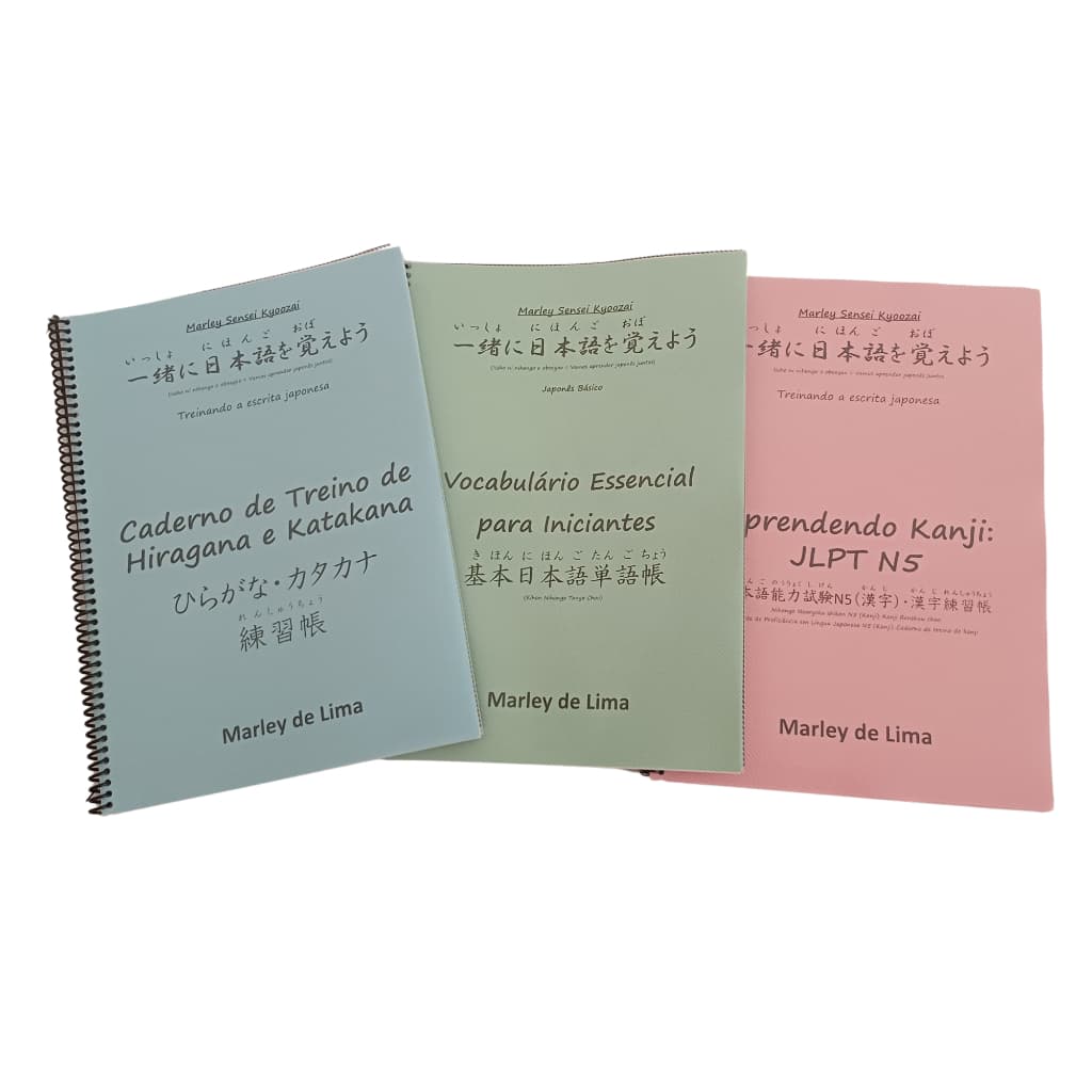 Kit Livros Japonês 4 (em espiral): 1 Hiragana e Katakana + 1 Vocabulário Essencial de Japonês + 1 Aprendendo Kanji