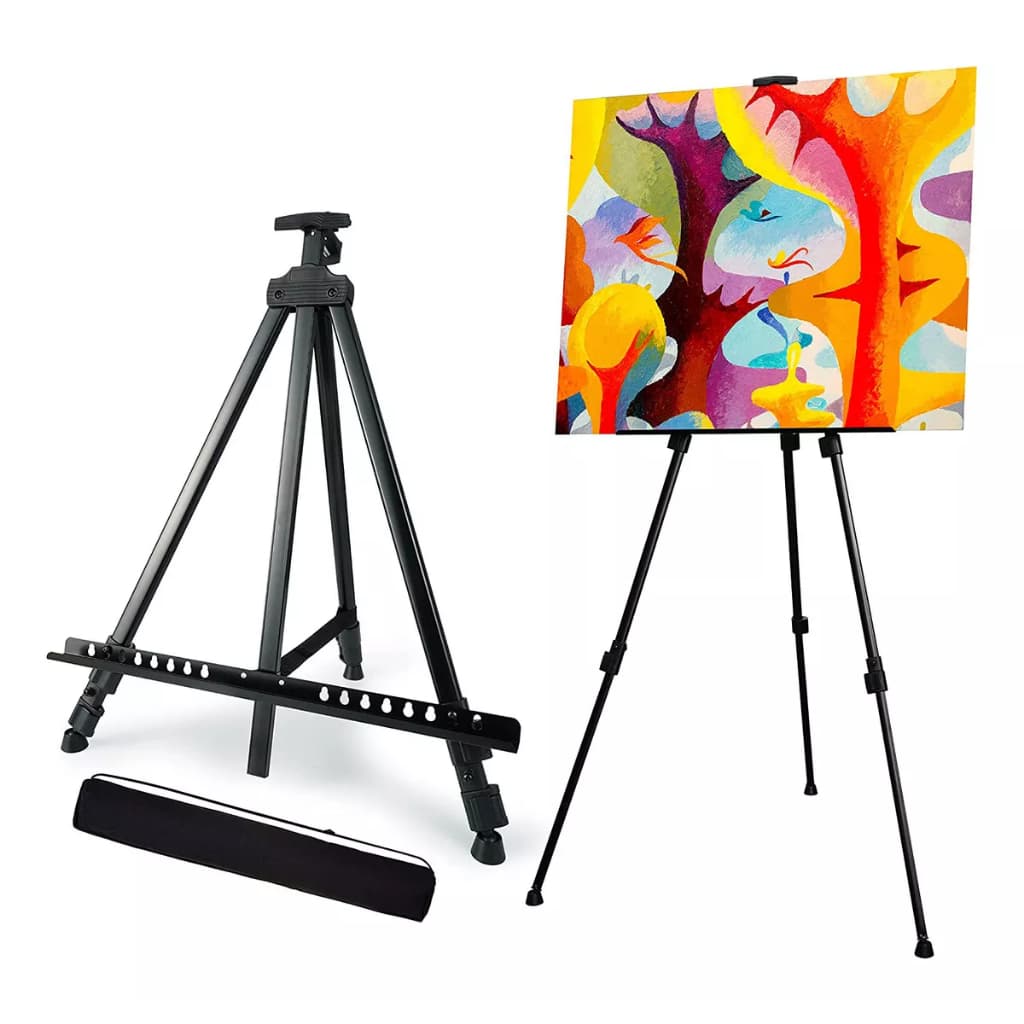 Cavalete Portátil Dobrável para Artistas com Bolsa - Tripé Ajustável 52-160cm | 1kg Preto com Resistente 3kg