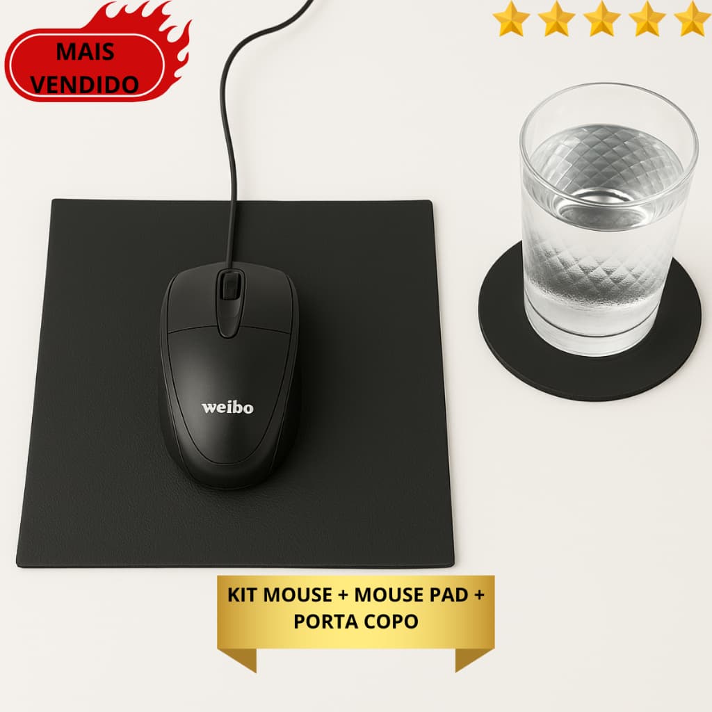 Kit Mouse Pptico Usb + Mouse Pad + Porta Copo