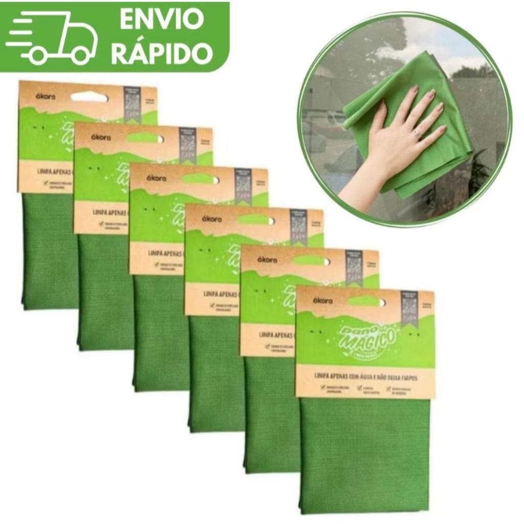 Limpa Vidro Pano Mágicos Ákora Original – Microfibra Premium (Poliéster e Poliamida) 6 Unidades