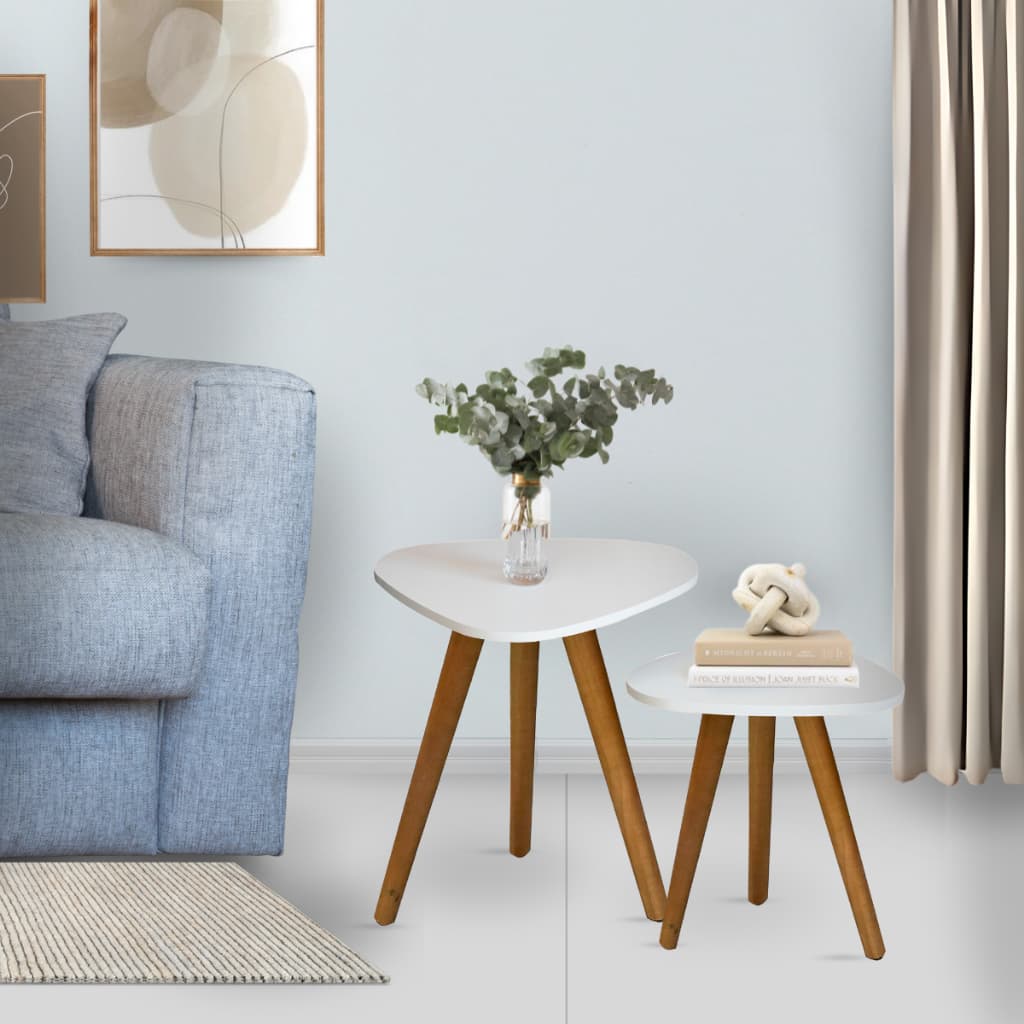 Conjunto de Mesinhas Lateral Apoio Pe Palito Tripe Porta Quadros E Objetos Tampo Orgânico