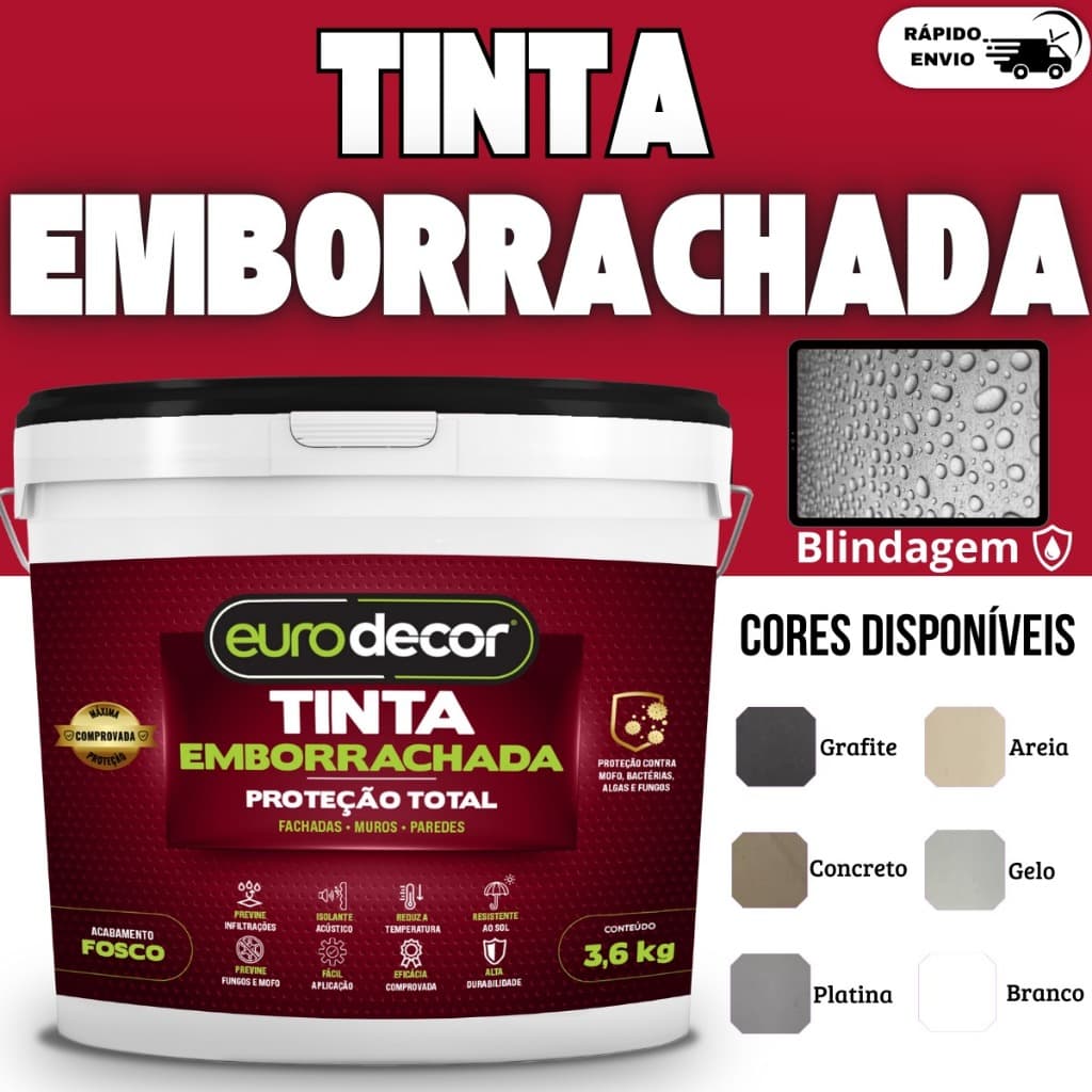 Tinta Emborrachada 3,6kg Ou 1Kg Isolante Térmico Contra Mofos Várias Cores e Tamanhos