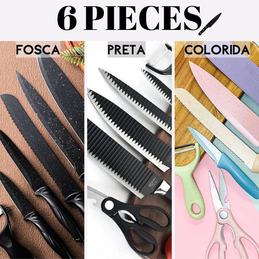 Kit de 6 Facas Churrasco inox cozinha Profissional Antiaderente-envio imediato