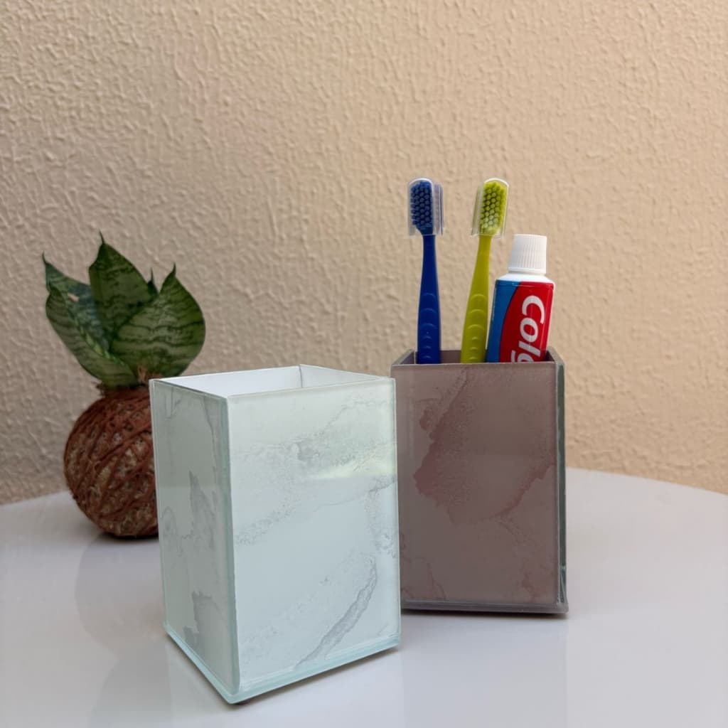 Porta ESCOVA DE DENTE De Vidro Efeito Mármore