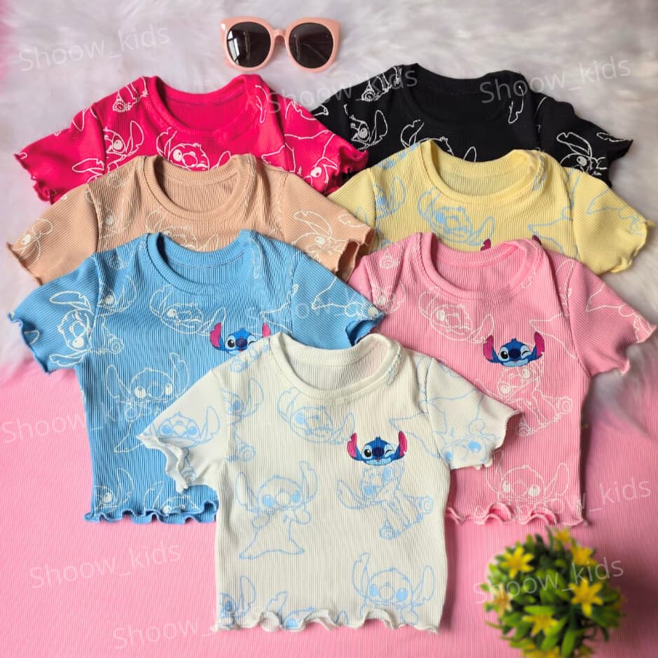 Croped Infantil Stich Meninas - Canelado Ribana com estampa total- Moda Infantil para meninas