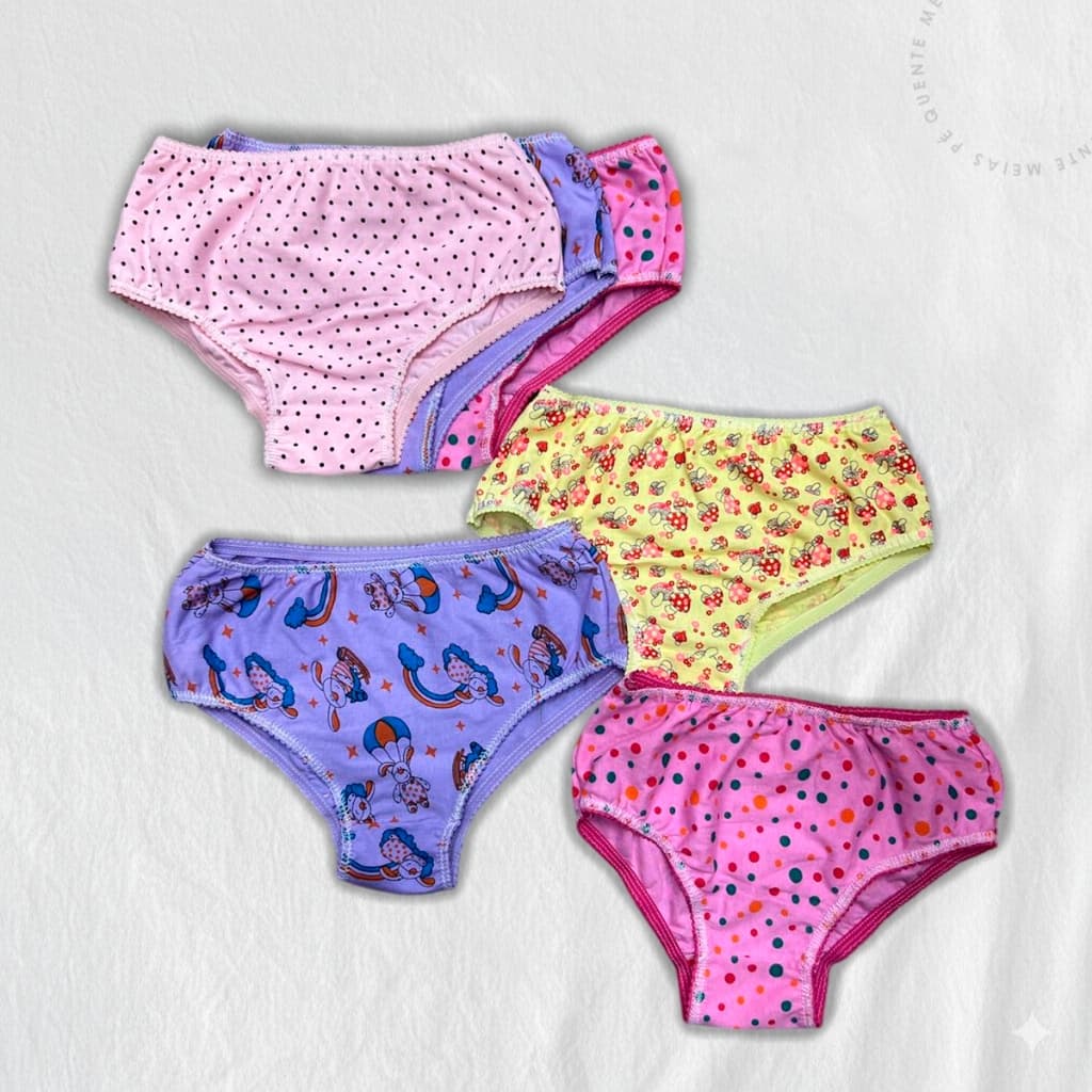 Kit Calcinha Infantil 100% Algodão Confortável Estampada Feminina Criança