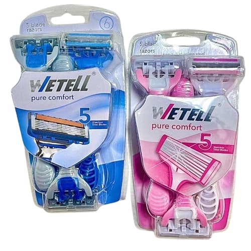 Kit 6 Aparelhos de Barbear Com 5 Lâminas Premium Cabo Ergonômico Wetell Comfort - Envio Já!