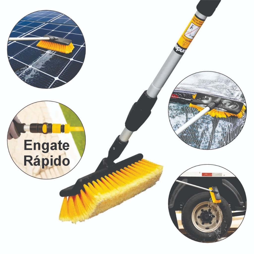 Vassoura Cabo Extensível  1,10 m a 1,70 m Vonder Jato De Água Limpeza Placa Solar Vidro Parede Telhado