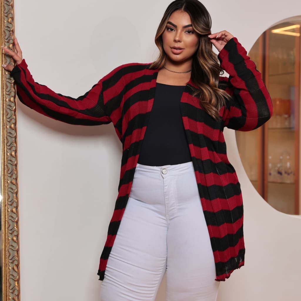 Casaco Plus Size Feminino  Blusa Tricot Inverno Zig Listrado