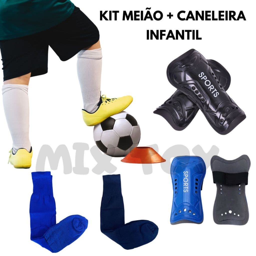 Kit Meião + Caneleira de Futebol Proteção Esporte Infantil e Juvenil