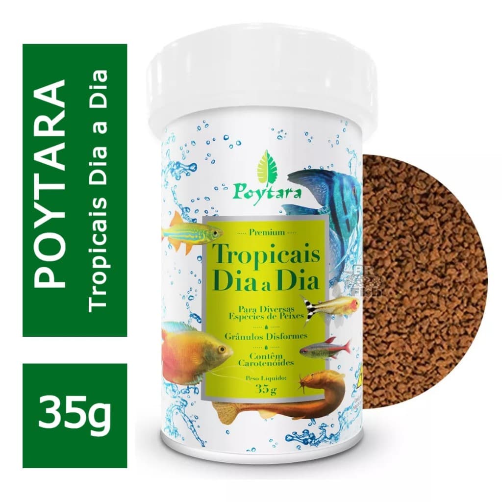 Ração Para Peixe Poytara Tropicais Dia A Dia 35g Em Grãos Poytara