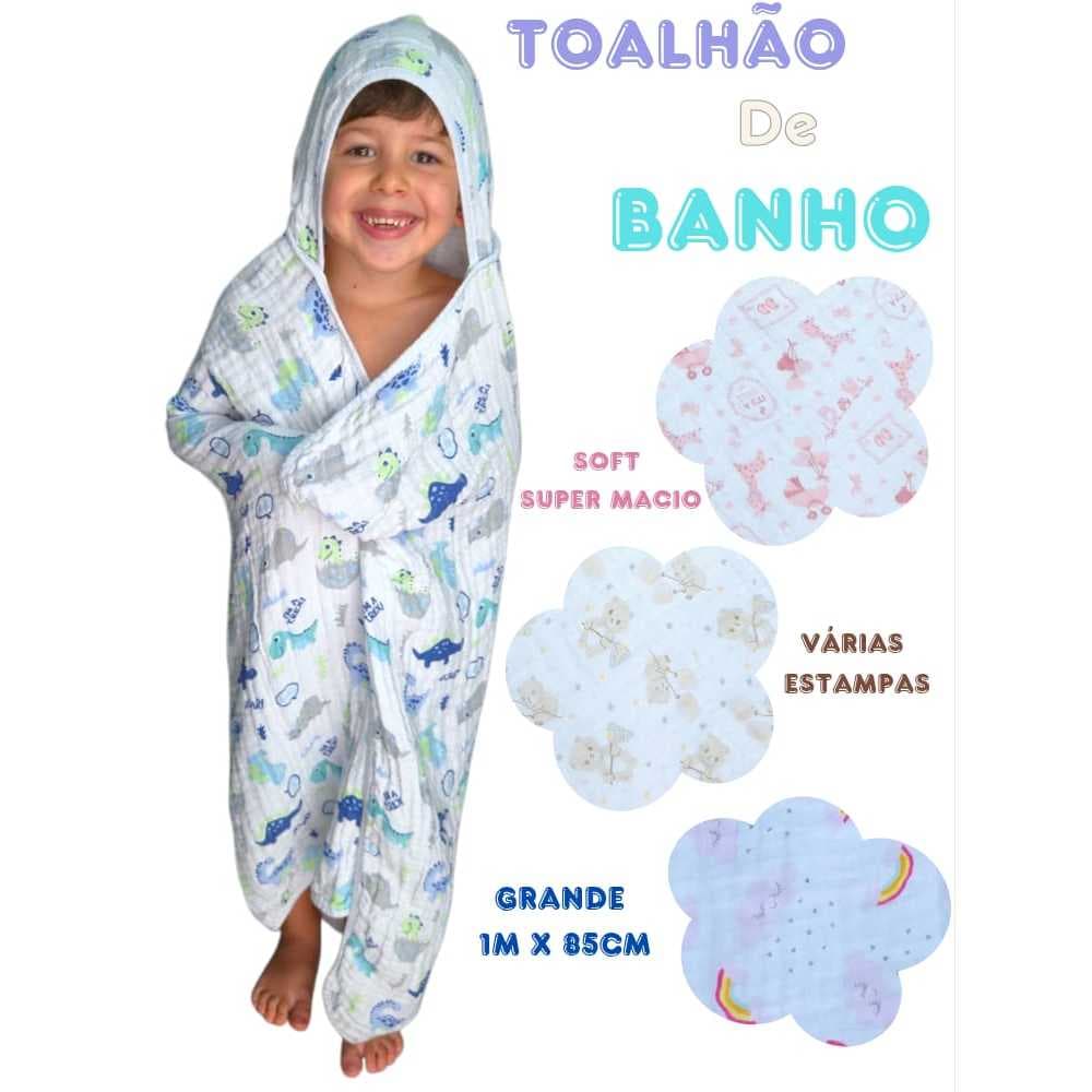 Toalha de Banho Bebe Toalhão de Banho Infantil com Capuz de Fralda Soft acompanha o crescimento do seu filho